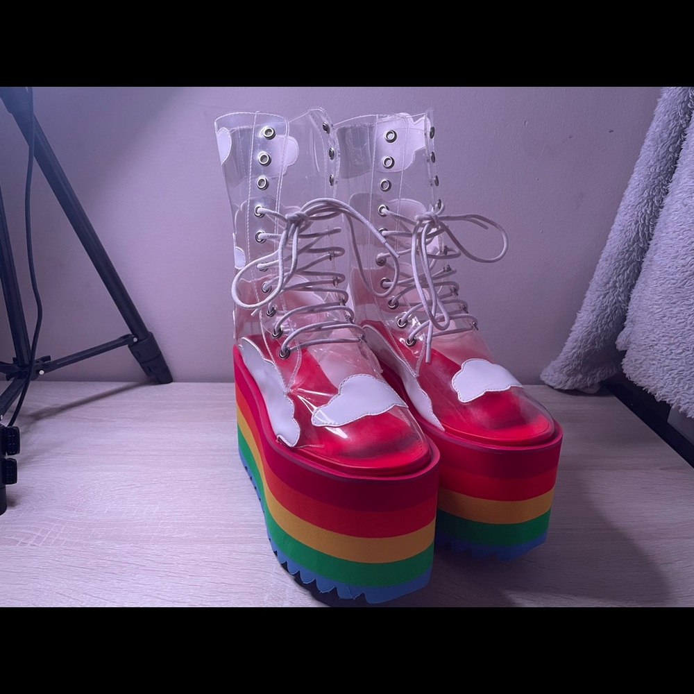 🌈Rainbow Clear Platform Boots☁️